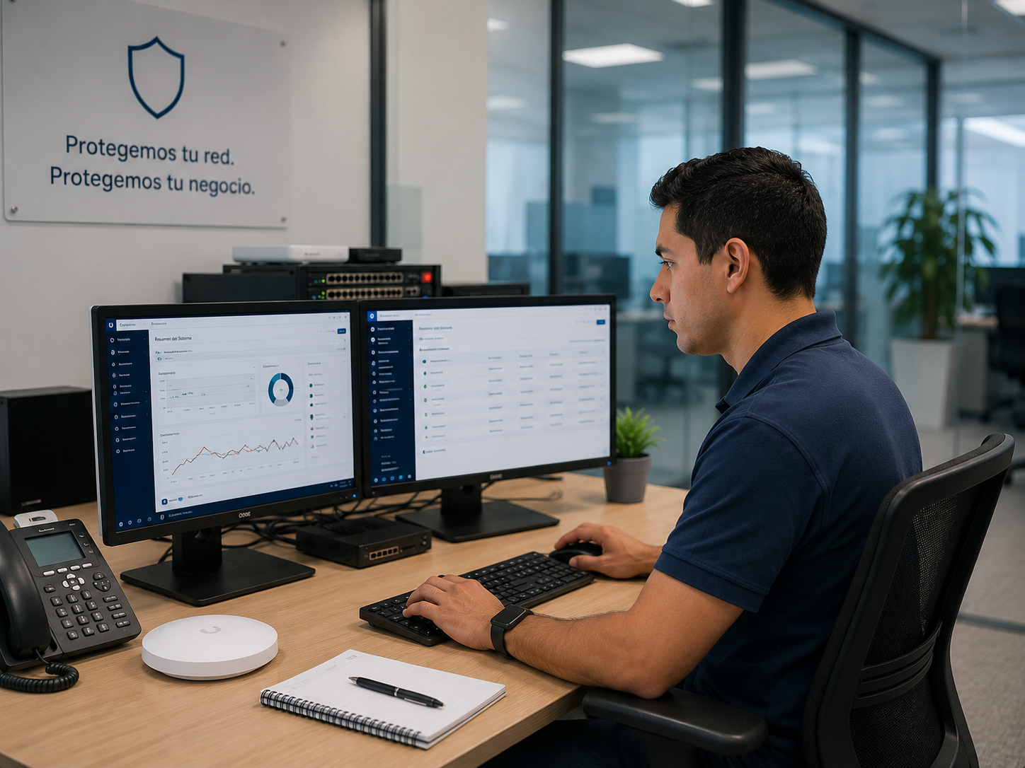 Profesional monitoreando ciberseguridad en NabaCom